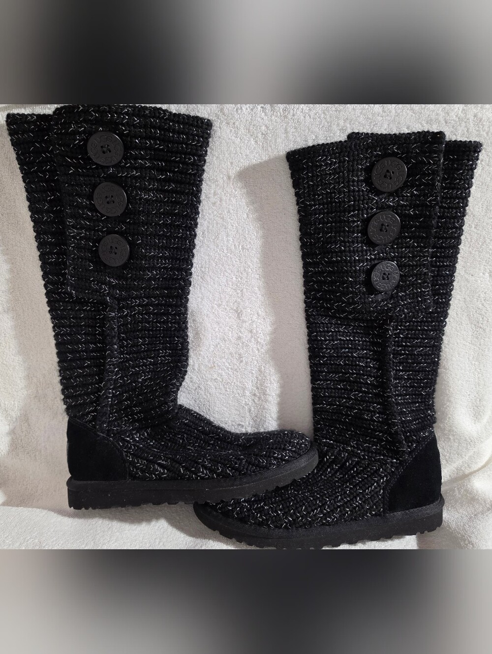 UGG Black Knit Button-Accent Tall Boots